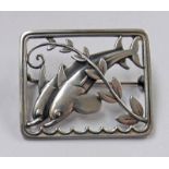 GEORGE JENSEN STERLING SILVER RECTANGULAR DOLPHIN BROOCH,