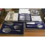 CASED SILVER HANDLED KNIVES, CASED SERVERS,