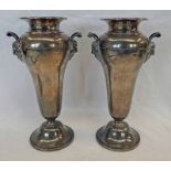 PAIR OF SILVER VASES WITH TWIN BACCHUS MASK HANDLES BY GOLDSMITHS & SILVERSMITHS COMPANY,