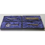 4 ROYAL MAIL STERLING SILVER DESK ACCESSORIES TO INCLUDE PEN, RULER, MAGNIFYING GLASS AND TONGS,