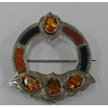 SCOTTISH SILVER AGATE & CITRINE SET PLAID BROOCH - 4.