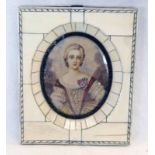 19TH CENTURY FRAMED PORTRAIT MINIATURE OF A LADY IN A DRESS WITH A WHITE BODICE - 8.2 X 6.