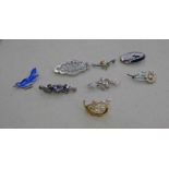 SILVER & OTHER ENAMELLED & OTHER BROOCHES