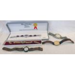 MARCEL DRUCKER WRIST WATCH IN CASE WITH INSTRUCTION & WARRANTY, 2 OTHER WATCHES DIALS MARKED ROLEX,