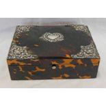 19TH CENTURY SILVER MOUNTED TORTOISESHELL JEWELLERY BOX - 14.