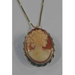 CAMEO BROOCH PENDANT IN A YELLOW METAL MOUNT ON AN 18CT GOLD CHAIN, CHAIN WEIGHT 6.