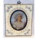 19TH CENTURY FRAMED PORTRAIT MINIATURE OF A YOUNG LADY IN A WHITE DRESS - 8.2 X 6.