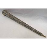 INDIAN SILVER WALKING STICK HANDLE WITH FLORAL DECORATION - 30CM LONG EXCL.