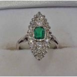 EMERALD & DIAMOND MARQUISE CLUSTER RING,