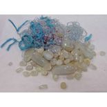 LARGE SELECTION LOOSE GREEN HARDSTONES & CRYSTAL NECKLACES & VARIOUS AQUAMARINE BEAD NECKLACES