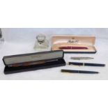 PARKER SLIM FOLD FOUNTAIN PEN WITH 14K NIB, ONE OTHER PARKER PEN,