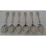 SET OF 6 SCOTTISH SILVER FIDDLE PATTERN DESSERT SPOONS,