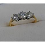 18CT GOLD 3 - STONE DIAMOND SET RING, APPROX 0.