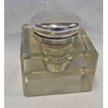 EARLY 20TH CENTURY SILVER TOPPED CUT GLASS INKWELL,