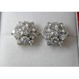 PAIR DIAMOND CLUSTER EARRINGS, THE BRILLIANT-CUT DIAMONDS OF APPROX. 2.