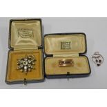 EARLY 19TH CENTURY MOURNING BROOCH PENDANT MARKED 9CT & PASTE SET STAR BROOCH MARKED 900 & 1 OTHER