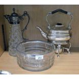 SILVER PLATED SPIRIT KETTLE ON STAND WITH BURNER,