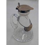 SILVER MOUNTED WHISKY TOT & SILVER LABEL Condition Report: Marks clear, glass sound,