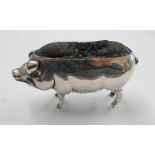 EDWARDIAN SILVER PIG PIN CUSHION BIRMINGHAM 1906 - 8.