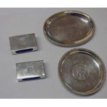 CIRCULAR DISH MARKED SILVER SET WITH 1893 ONE RUPEE, OVAL DISH MARKED 835,