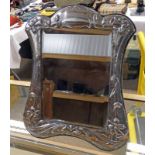 ART NOUVEAU STYLE SILVER FRAMED MIRROR EMBOSSED WITH STYLISED DAFFODILS,
