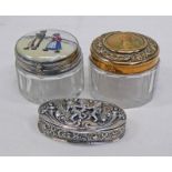 OVAL SILVER TOPPED BOX WITH CHERUB DECORATED LID & MARKED 800,