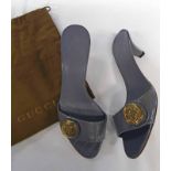 VINTAGE GUCCI PATENT GREY LEATHER PEEP-TOE HEELED MULES SIZE 36C