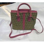 FENDI BROWN ZUCCHINO CANVAS & PINK LEATHER HANDBAG WITH REMOVABLE CROSSBODY STRAP WITH PHOTOCOPY