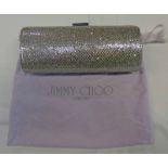 NEW JIMMY CHOO LARGE TUBE SILVER GLITTER CLUTCH BAG WITH PHOTOCOPY OF ORIGINAL RECEIPT