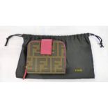 FENDI ZUCCA BROWN LEATHER WALLET WITH PINK LEATHER WITH ORIGINAL RECEIPT Condition