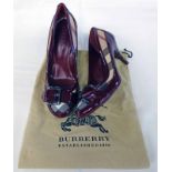 BURBERRY SUPER NOVA CHECK BERRY RED LEATHER COURT SHOES SIZE 37