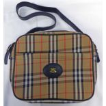 BURBERRY VINTAGE CHECK & LEATHER MESSENGER BAG WITH CROSSBODY STRAP