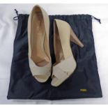 NEW FENDI CREAM CANVAS COURT SHOES WITH PYTHON PEEP-TOE DETAIL SIZE 36 WITH ORIGINAL RECEIPT