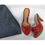 FENDI RED PATENT LEATHER PEEP-TOE MULES SIZE 36 WITH ORIGINAL RECEIPT