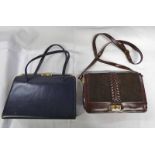 LADIES NAVY LEATHER HANDBAG & BROWN CROSSBODY BAG