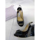 JIMMY CHOO RED LEOPARD PATENT LEATHER WEDGES WITH BUCKLE DETAIL SIZE 36.