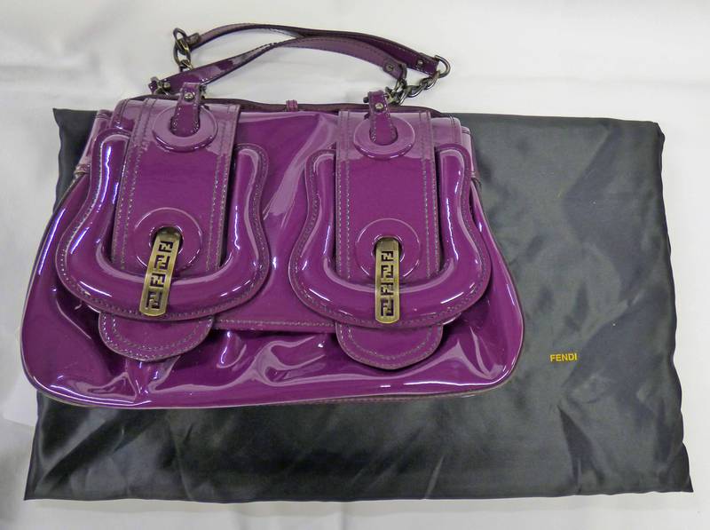 NEW FENDI 2000'S PATENT PURPLE B-BAG WITH SUEDE INTERIORS WITH ORIGINAL RECEIPT