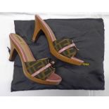 FENDI BROWN ZUCCHINO HEELED MULES WITH PINK PATENT LEATHER SIZE 36.