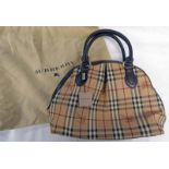 NEW LARGE VINTAGE BURBERRY CHECK LEATHER TWO-HANDLE BAG WITH DUSTBAG