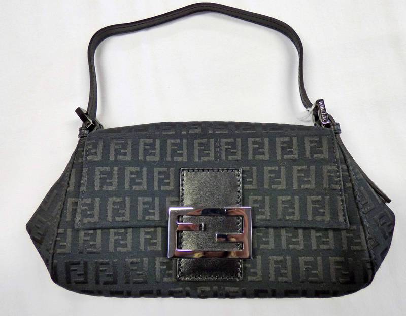 FENDI BLACK ZUCCHINO CANVAS MINI MAMMA BAGUETTE TOTE BAG Condition Report: