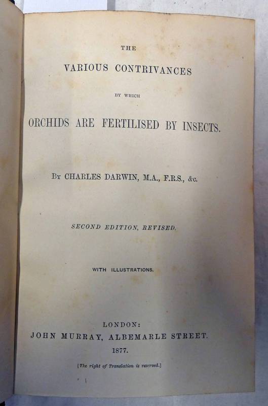 THE VARIOUS CONTRIVANCES BY WHICH ORCHIDS ARE FERTILISED BY INSECTS BY CHARLES DARWIN,