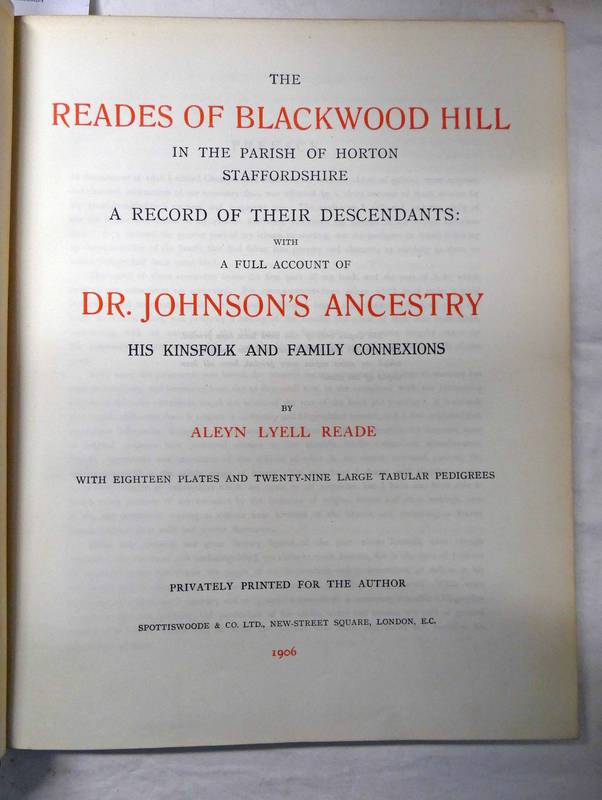 THE READES OF BLACKWOOD HILL IN THE PARISH OF HORTON STAFFORDSHIRE,