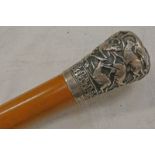 19TH CENTURY MALACCA AND WHITE METAL INDIAN WALKING /SWAGGER STICK,