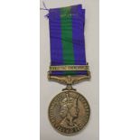 GENERAL SERVICE 1918-62 MEDAL WITH SINGLE CLASP, ARABIAN PENINSULA TO 4240284 A.C.I.R.D ANDERSON R.