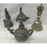 4 METAL AND BRONZE RELIGIOUS ITEMS TO INCLUDE A TEAPOT,