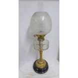 19TH CENTUR PARAFFIN LAMP WITH CUT GLASS BOWL & ETCHED GLASS SHADE Condition Report: