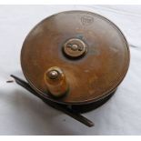 GOW & SONS 4 1/4 INCH BRASS PLATE WIND REEL WITH HORN HANDLE Condition Report: Minor