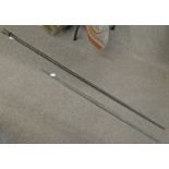 TRIBAL ALL WOOD BOW AND A LARGE BOUND STAFF WITH WORKED AND DETACHABLE HEAD,
