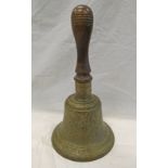 BRASS HAND BELL WITH TURNED WOODEN GRIP,