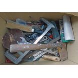 BOX OF TOOLS TO INCLUDE A HATCHET, VICE GRIPS,